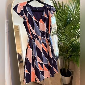 Banana Republic Geometric Midi Dress in Navy, Pink, and Orange